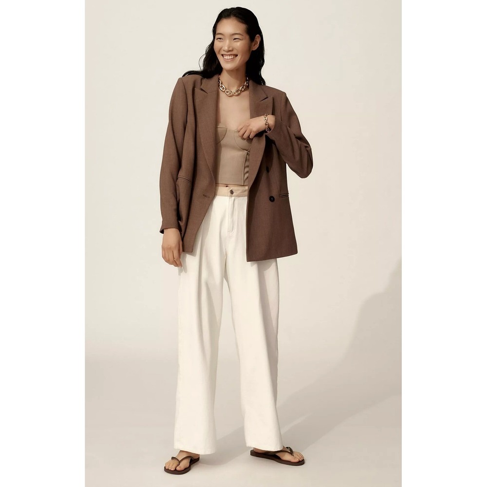 Anthropologie Maeve Oversized Blazer Jacket Size Small Double Breasted Brown